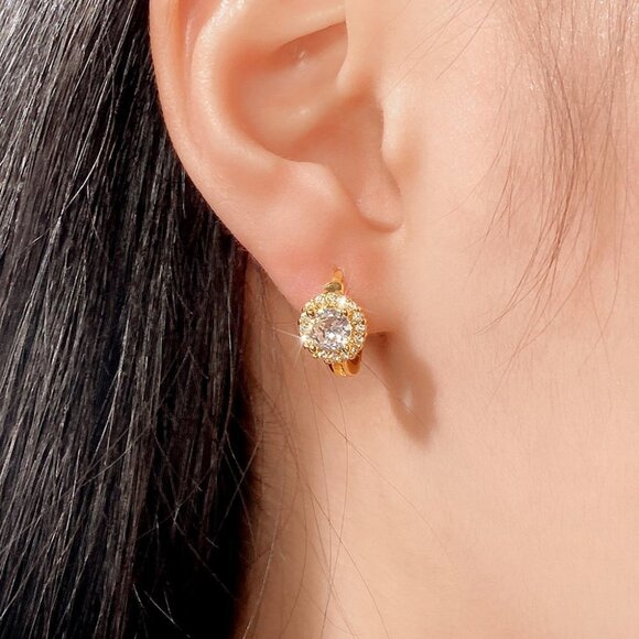 Luxury Diamond CZ Hoop Earring for Women 925 Gold Plated, HA4513 - Picture 4 of 4